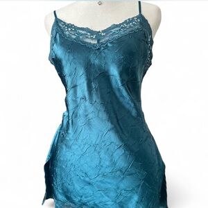 No Boundaries Teal Lace-Trim Satin Slip